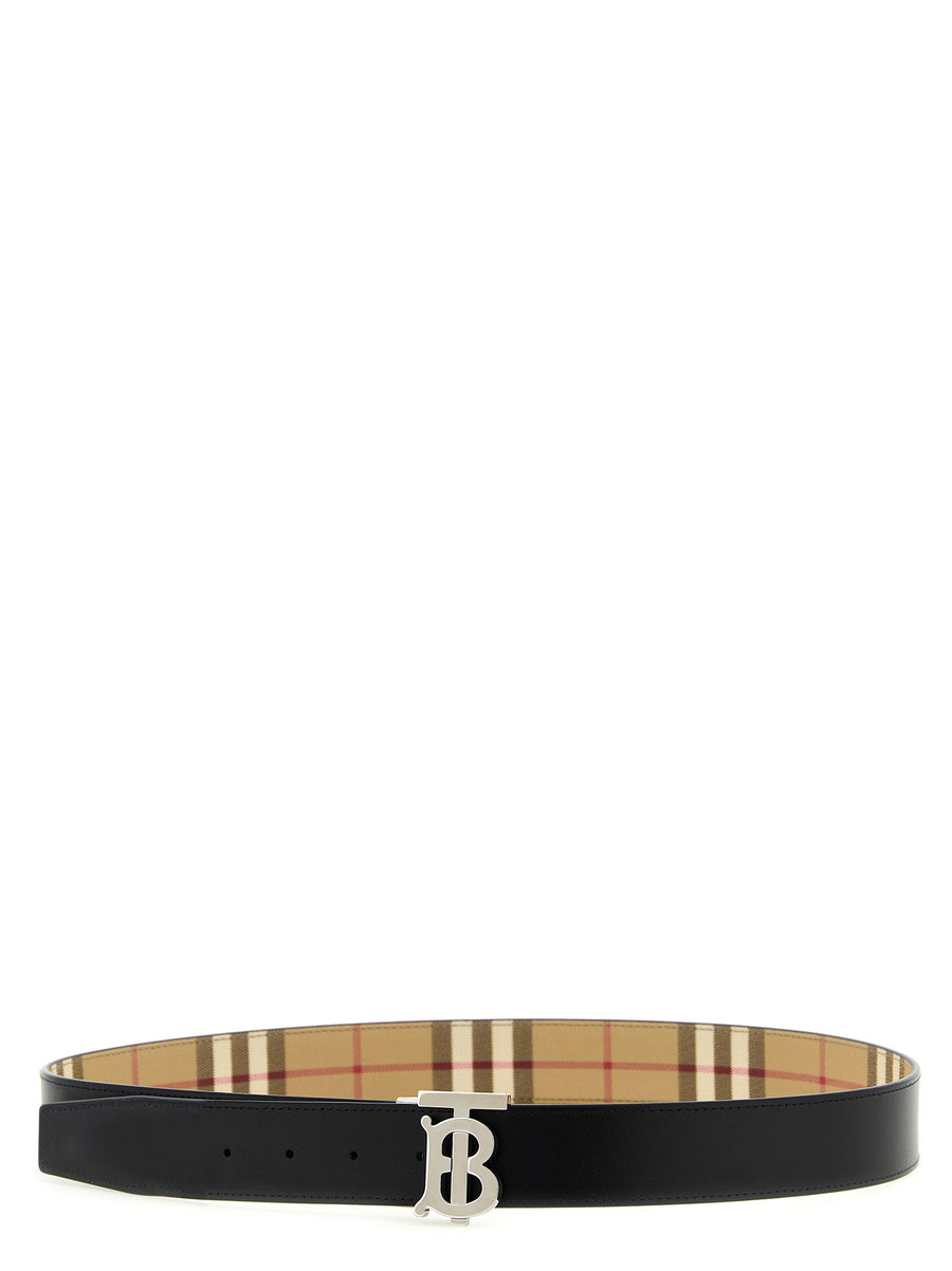 Burberry Reversible Belt With Logo Buckle Vintage Beige Check And Black Leather