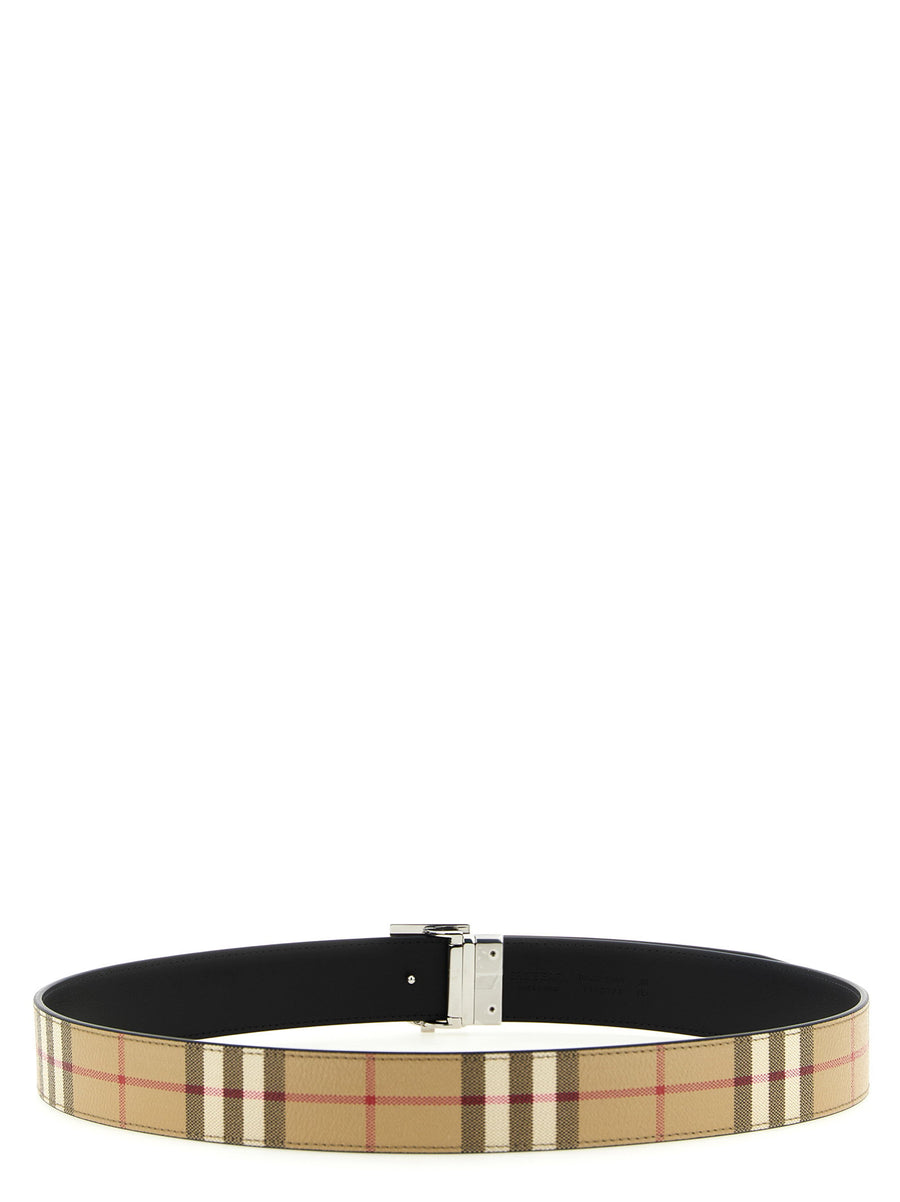 Burberry Reversible Belt With Logo Buckle Vintage Beige Check And Black Leather