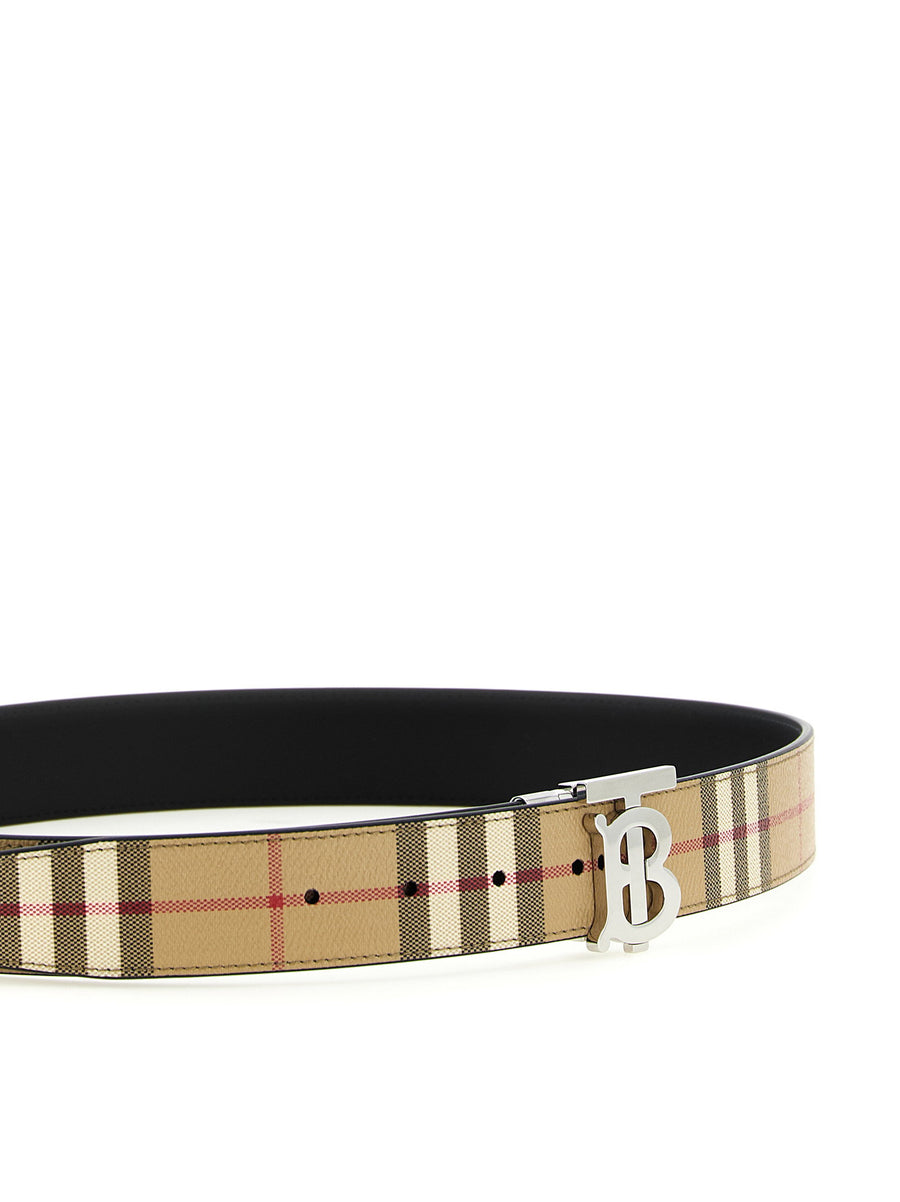 Burberry Reversible Belt With Logo Buckle Vintage Beige Check And Black Leather
