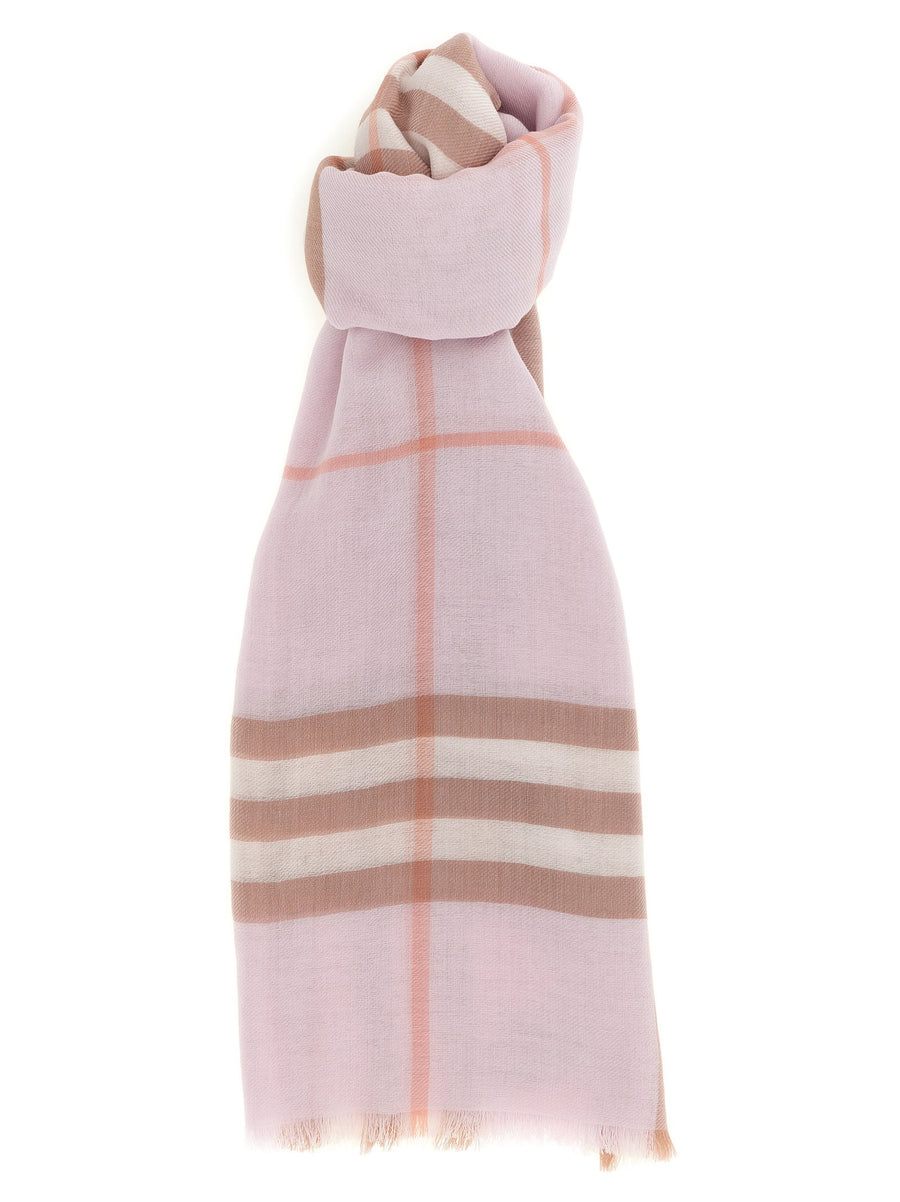 Burberry Giant Scarf Pink 100 Percent Wool Versatile Lightweight Wrap With Fringed Edges For Women