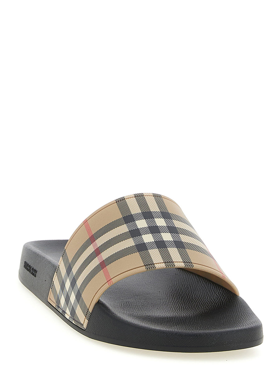 Burberry New Furley Slides For Men Beige Polyurethane Sandals Check Pattern