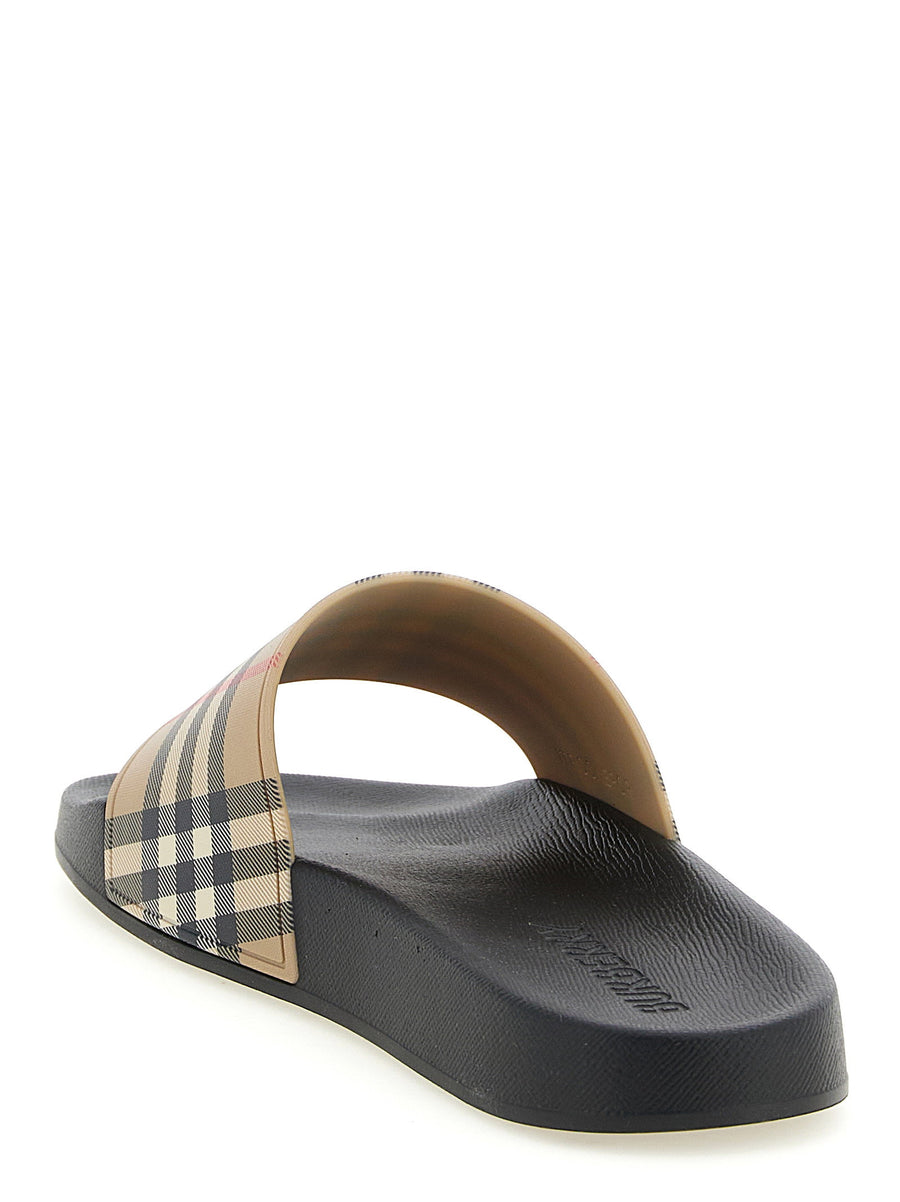 Burberry New Furley Slides For Men Beige Polyurethane Sandals Check Pattern