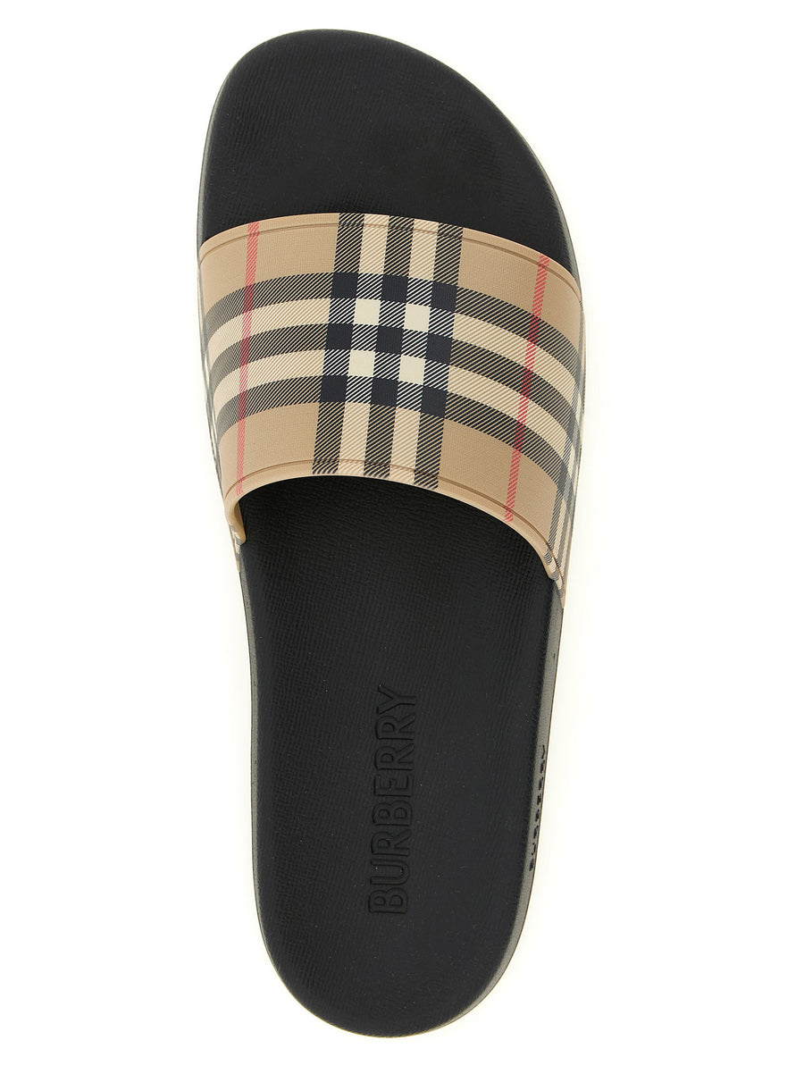 Burberry New Furley Slides For Men Beige Polyurethane Sandals Check Pattern