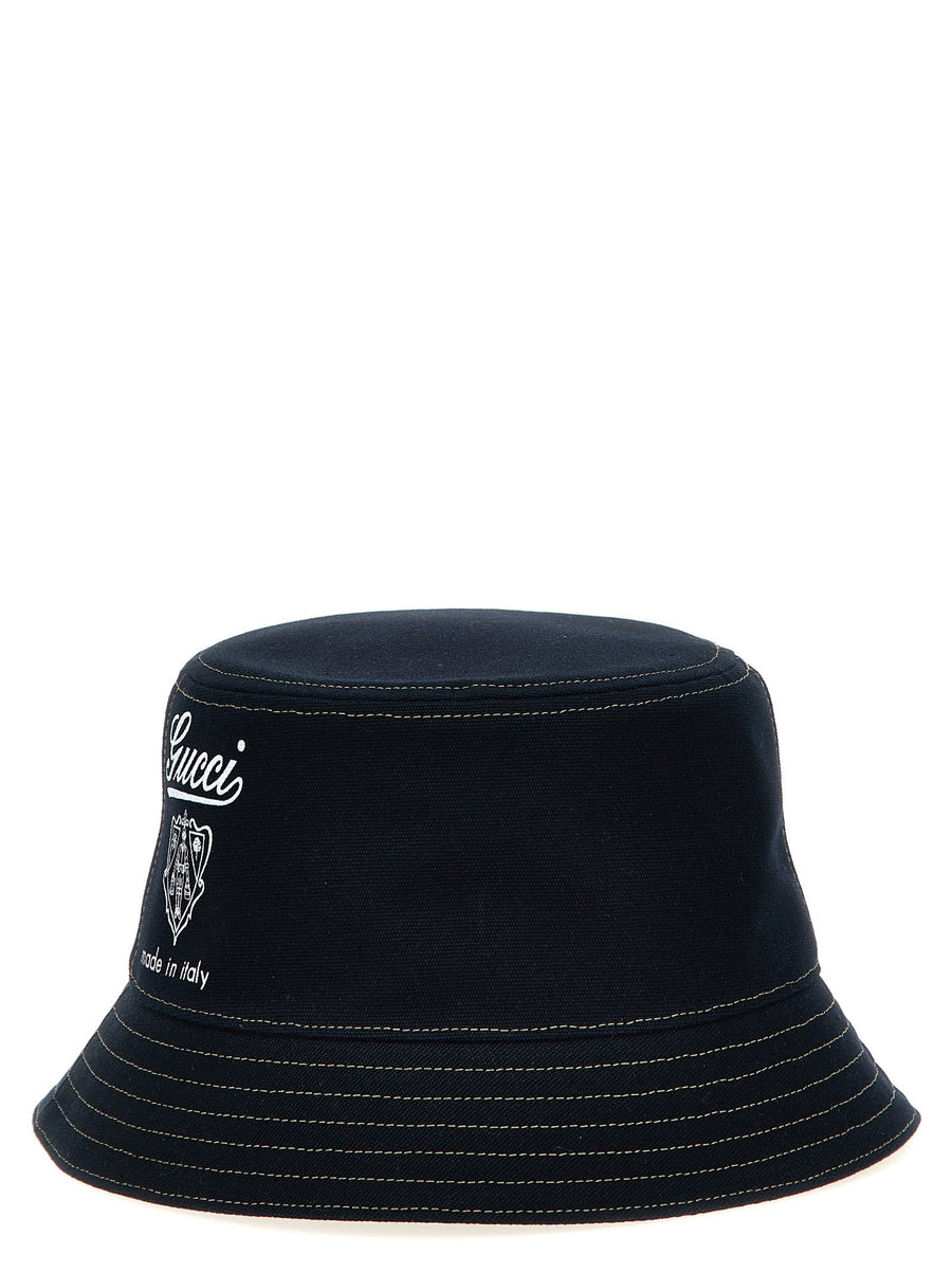 Gucci Coat Of Arms Bucket Hat For Men Luxury Cotton Canvas Blue Sun Ready Iconic Brand