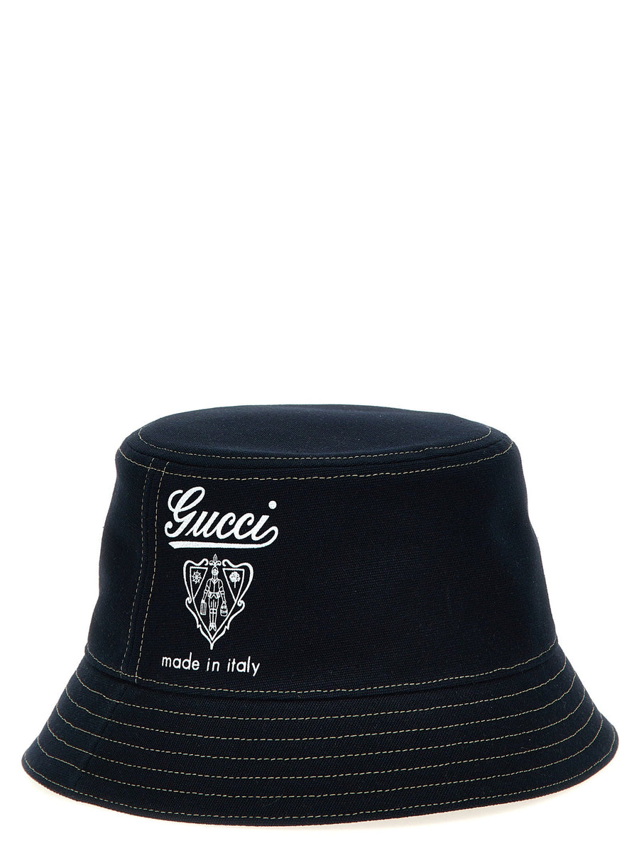 Gucci Coat Of Arms Bucket Hat For Men Luxury Cotton Canvas Blue Sun Ready Iconic Brand