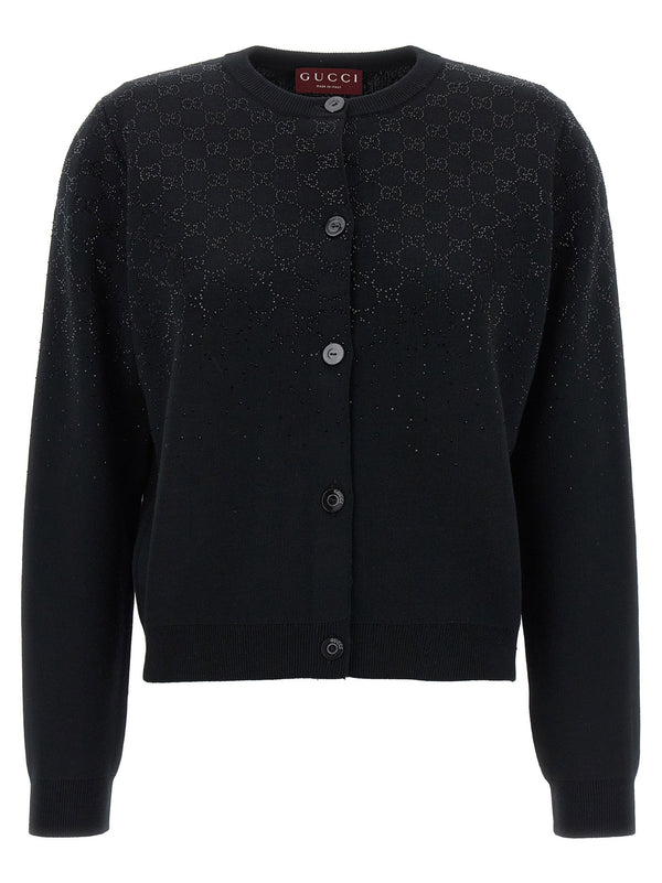 Gucci GG Crystal Cardigan In Black 100 Percent Wool For Women