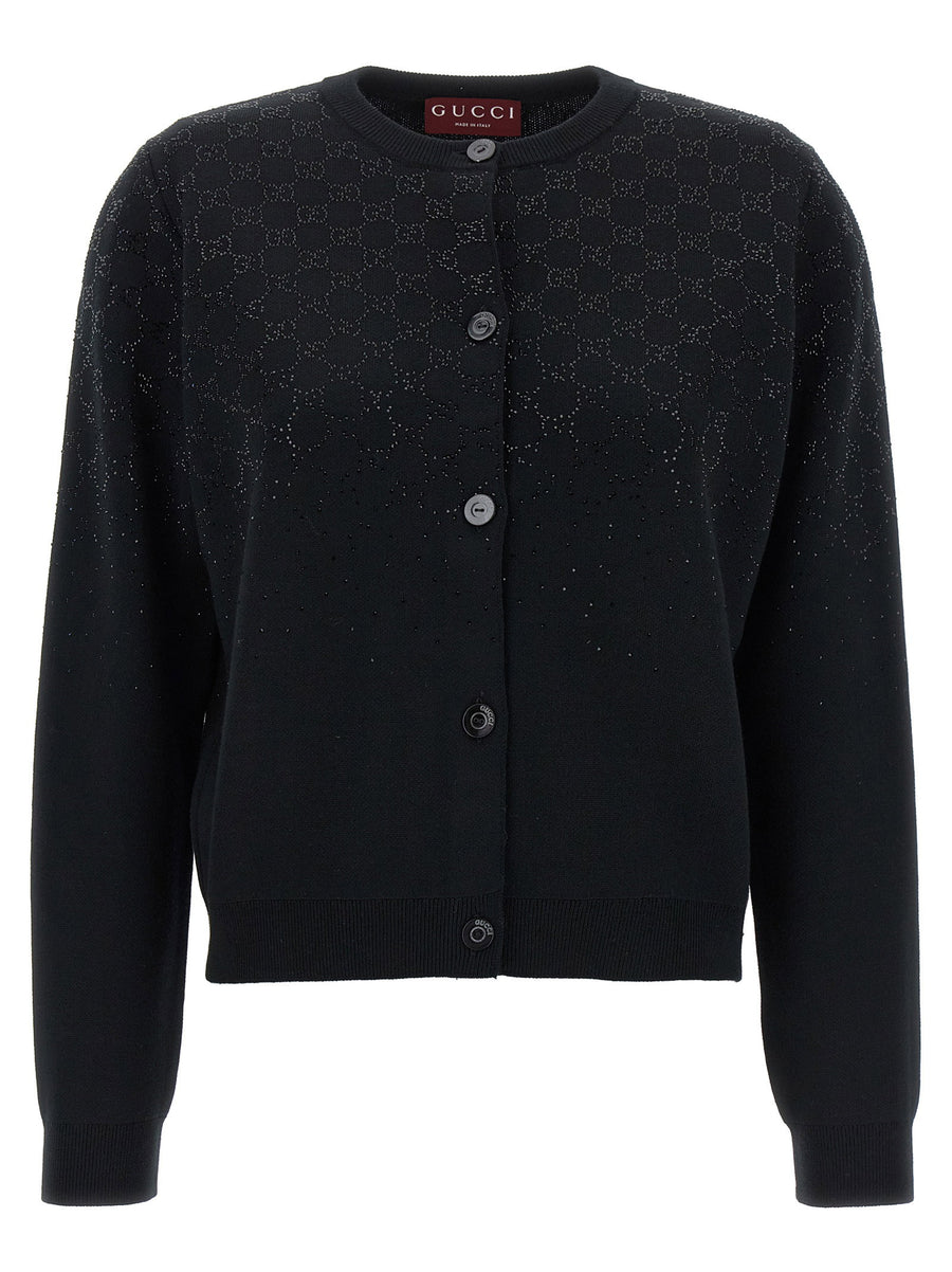 Gucci GG Crystal Cardigan In Black 100 Percent Wool For Women