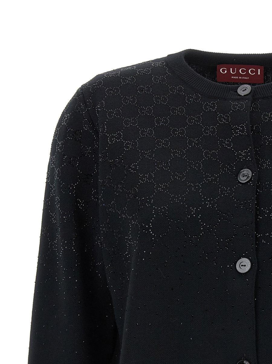 Gucci GG Crystal Cardigan In Black 100 Percent Wool For Women