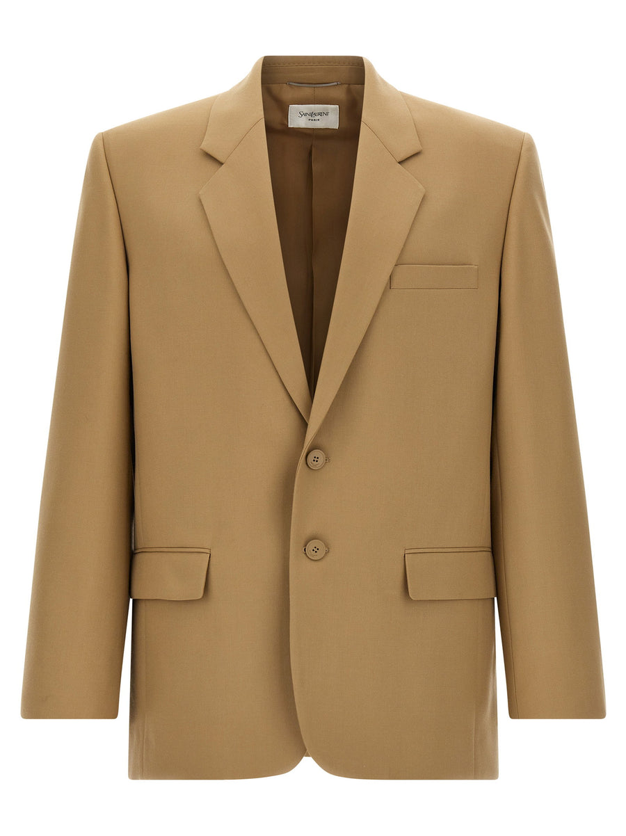 Saint Laurent Yves Wool Blazer for Women Luxurious Fully Lined Single Breasted Flap Pockets Beige