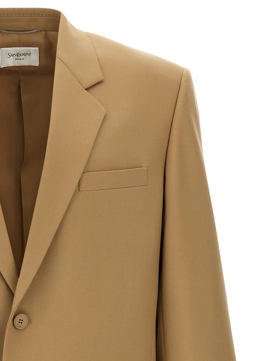 Saint Laurent Yves Wool Blazer for Women Luxurious Fully Lined Single Breasted Flap Pockets Beige