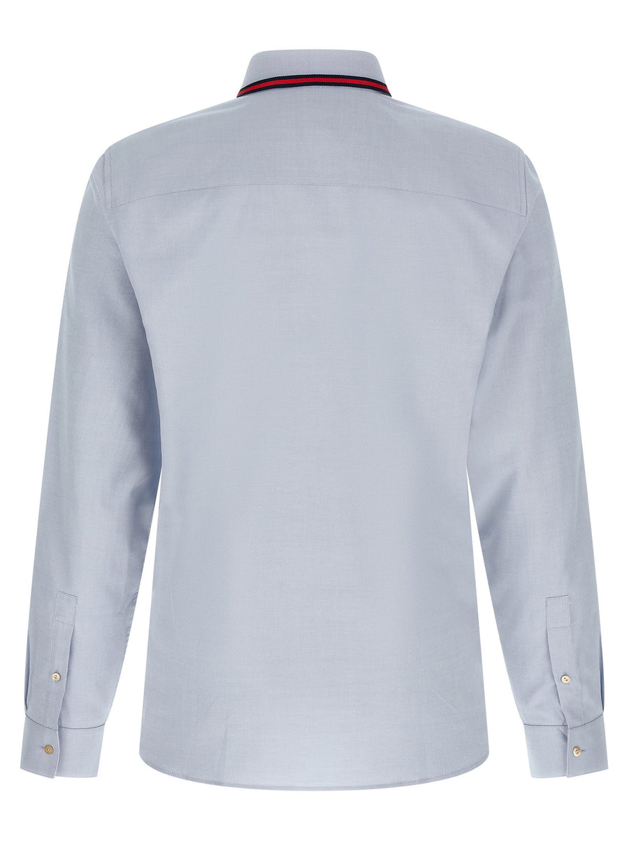Gucci Light Blue Web Collar Oxford Cotton Shirt Mother Of Pearl Buttons