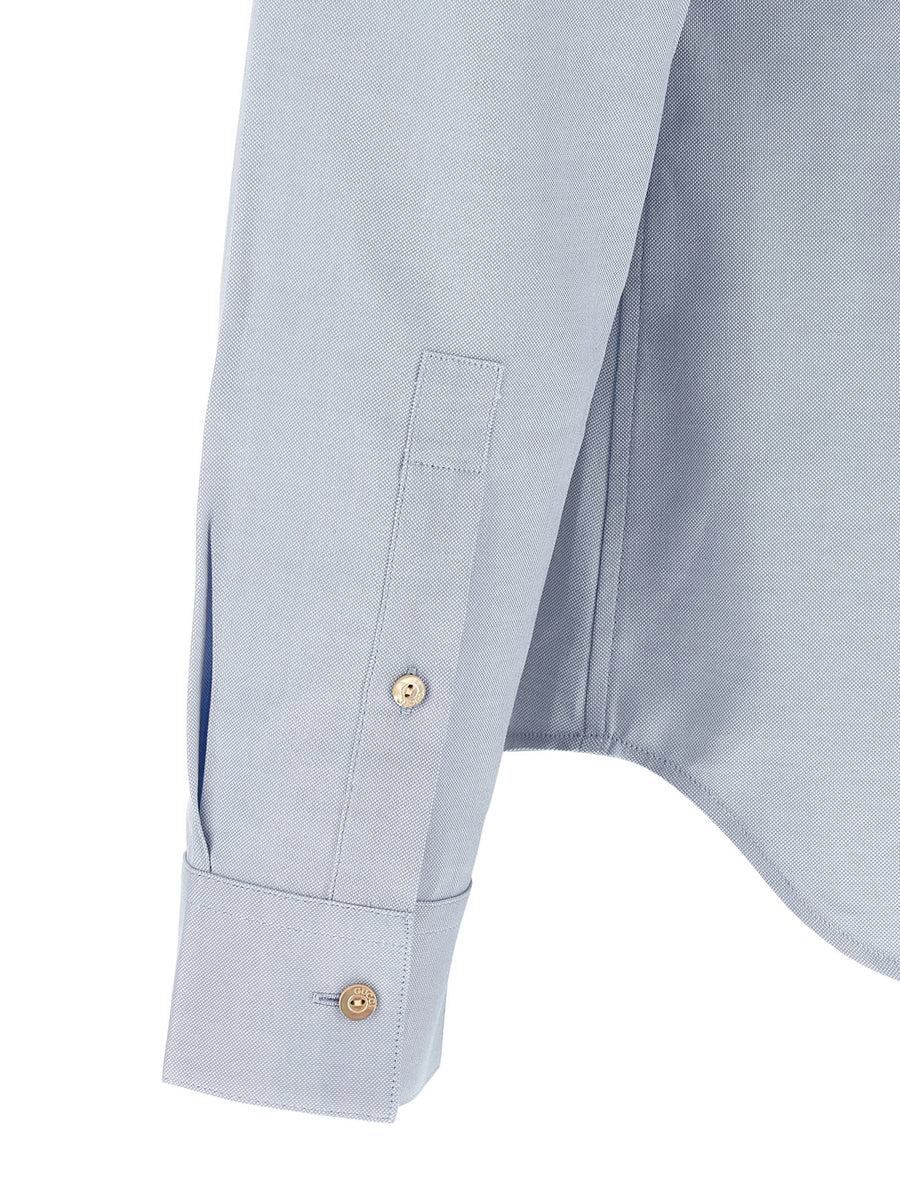 Gucci Light Blue Web Collar Oxford Cotton Shirt Mother Of Pearl Buttons