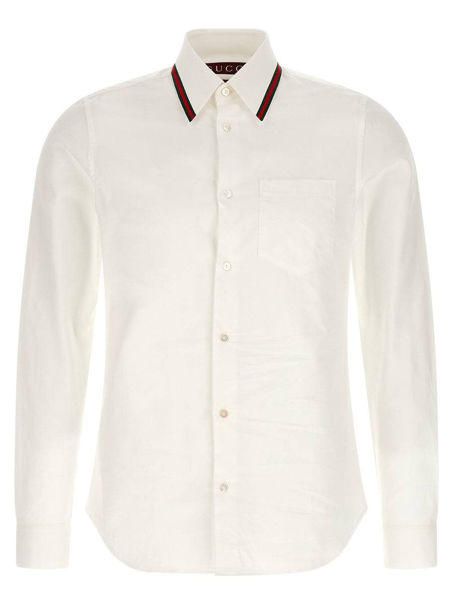 Gucci Nastro Web Shirt White Oxford Cotton Long Sleeve For Men