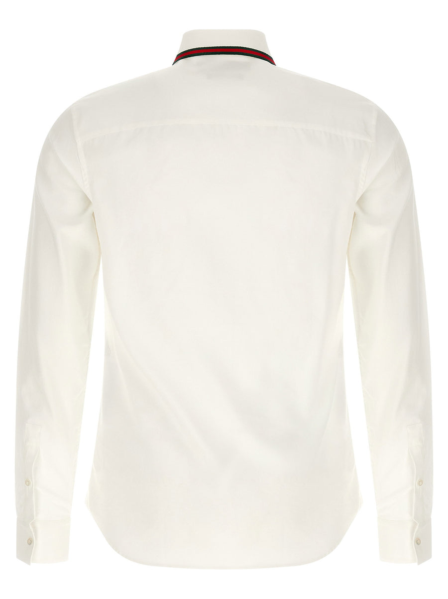 Gucci Nastro Web Shirt White Oxford Cotton Long Sleeve For Men