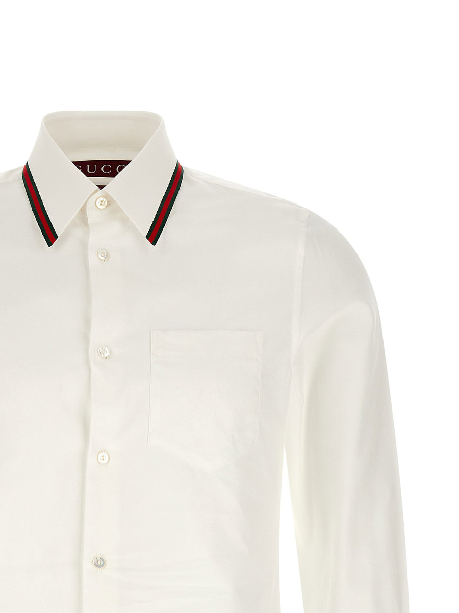 Gucci Nastro Web Shirt White Oxford Cotton Long Sleeve For Men