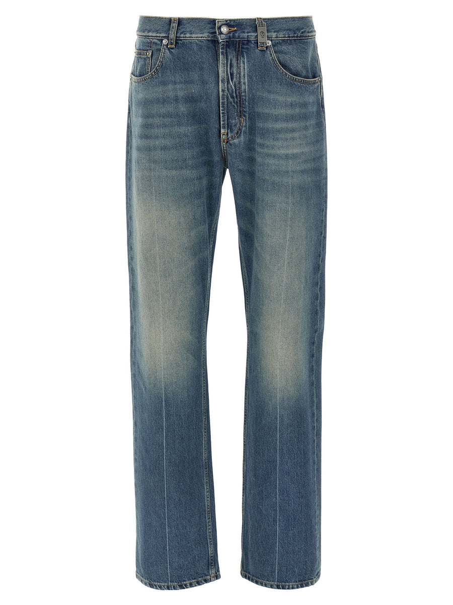Alexander McQueen Skull Jeans For Women Luxury Blue Cotton Denim Straight Leg With Skull Detail