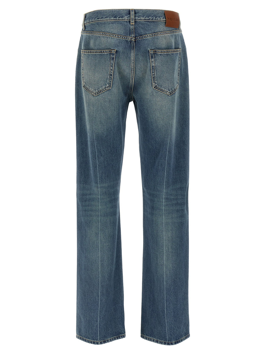 Alexander McQueen Skull Jeans For Women Luxury Blue Cotton Denim Straight Leg With Skull Detail
