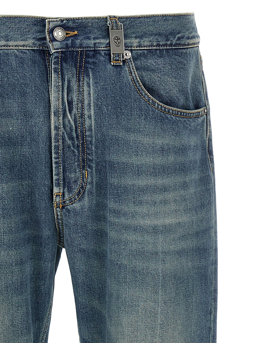 Alexander McQueen Skull Jeans For Women Luxury Blue Cotton Denim Straight Leg With Skull Detail