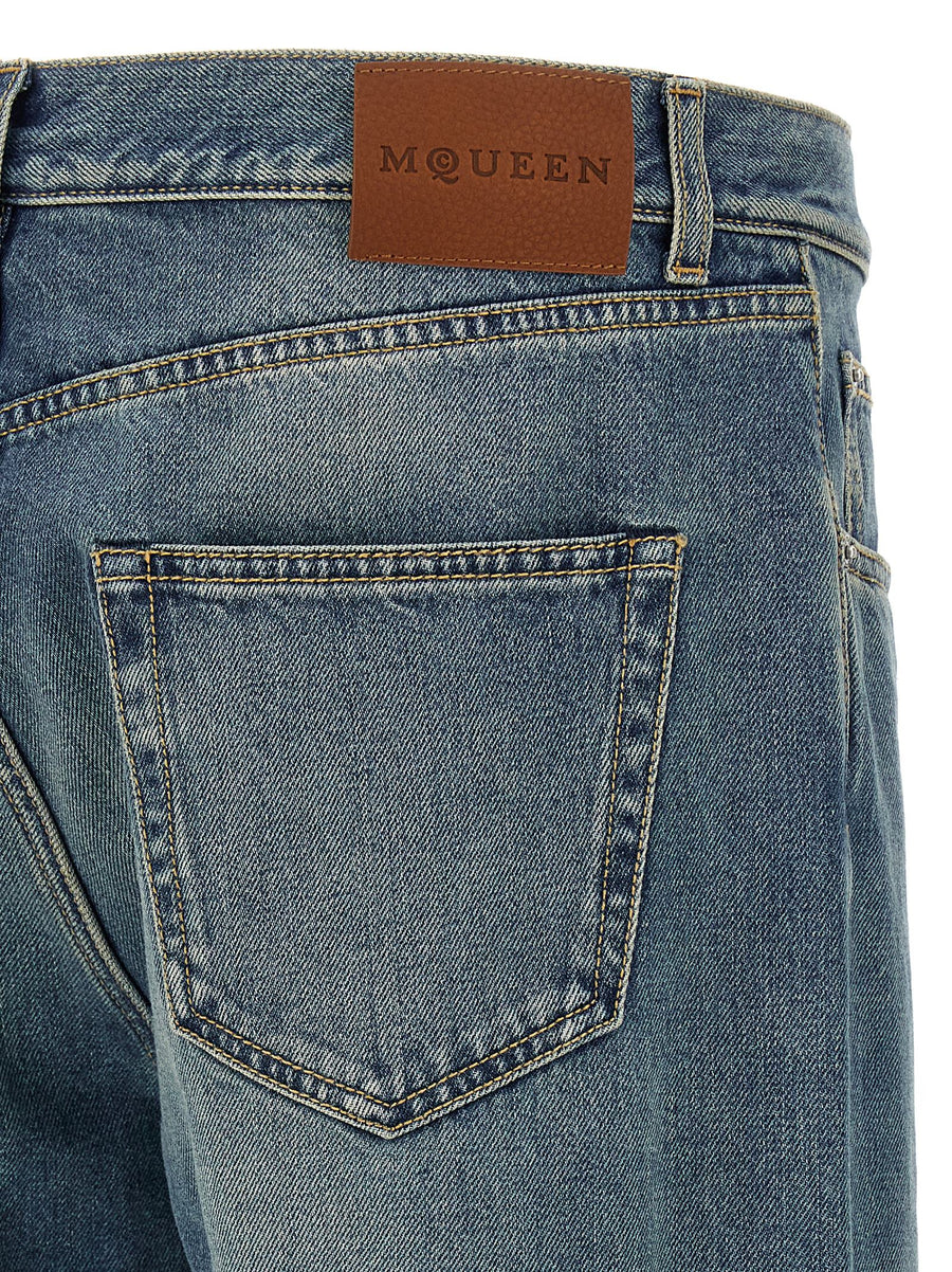 Alexander McQueen Skull Jeans For Women Luxury Blue Cotton Denim Straight Leg With Skull Detail
