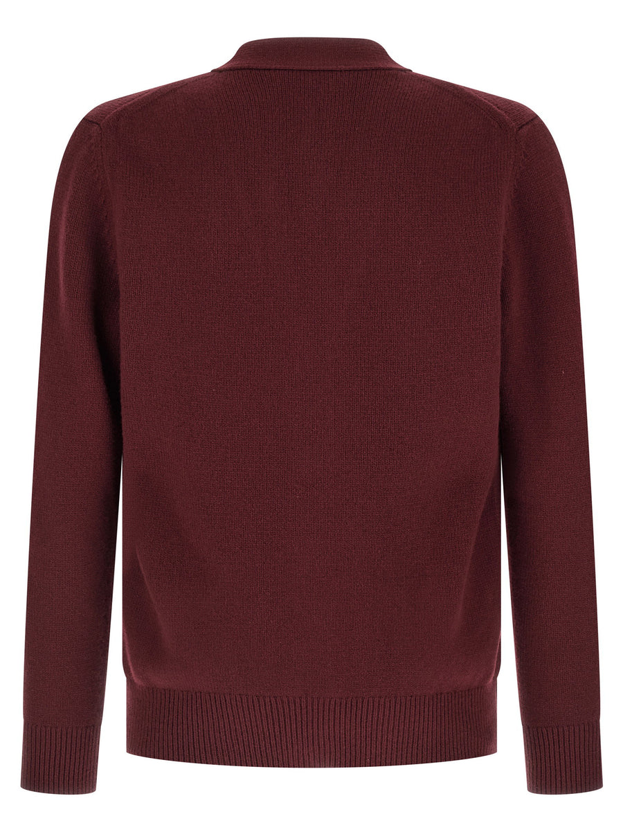 Gucci Doppia G Cashmere Sweater Bordeaux Embroidered Logo Front Button Closure For Men