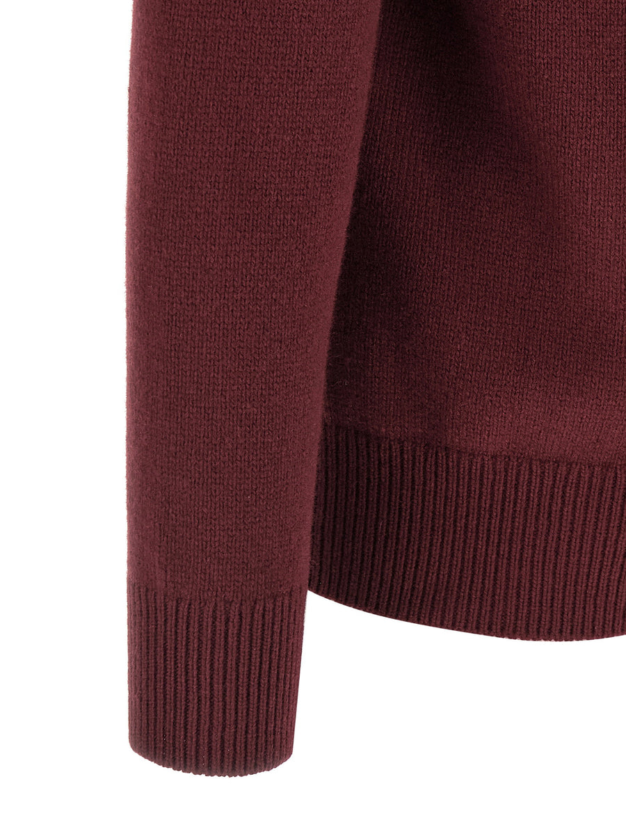 Gucci Doppia G Cashmere Sweater Bordeaux Embroidered Logo Front Button Closure For Men