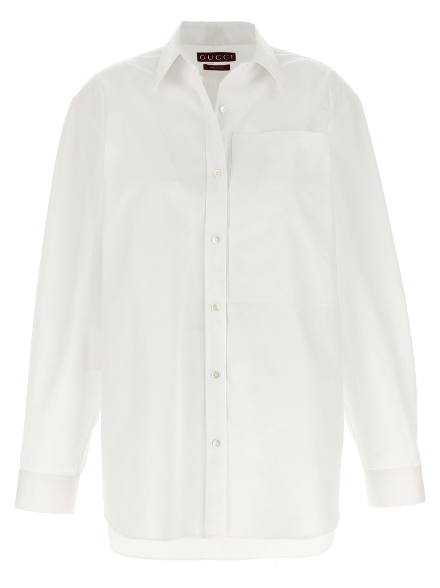 Gucci White Cotton Embroidered Logo Collared Shirt With Front Pocket