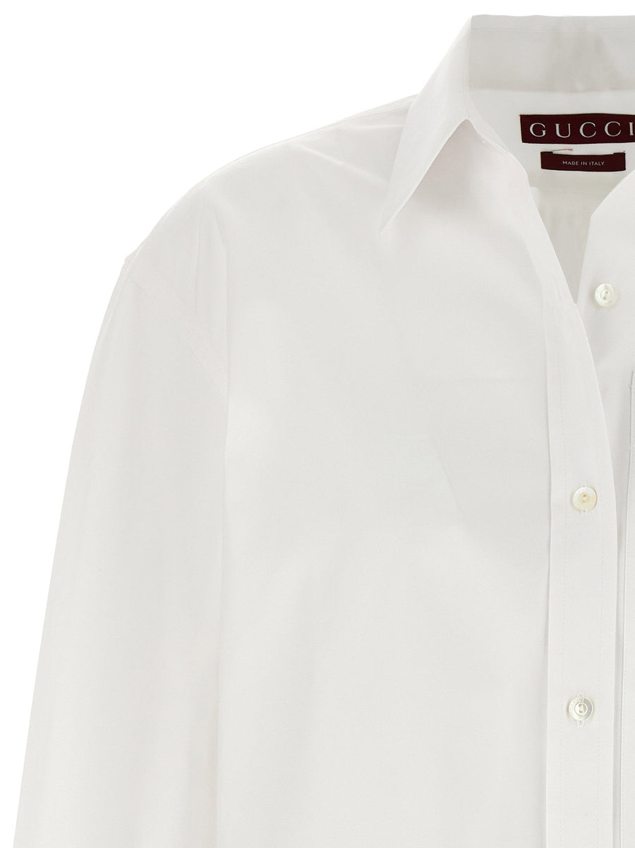 Gucci White Cotton Embroidered Logo Collared Shirt With Front Pocket