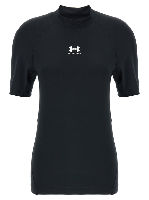 Balenciaga X Under Armour Women's Lightweight Stretch T-Shirt With Front Back Logo Mock Collar