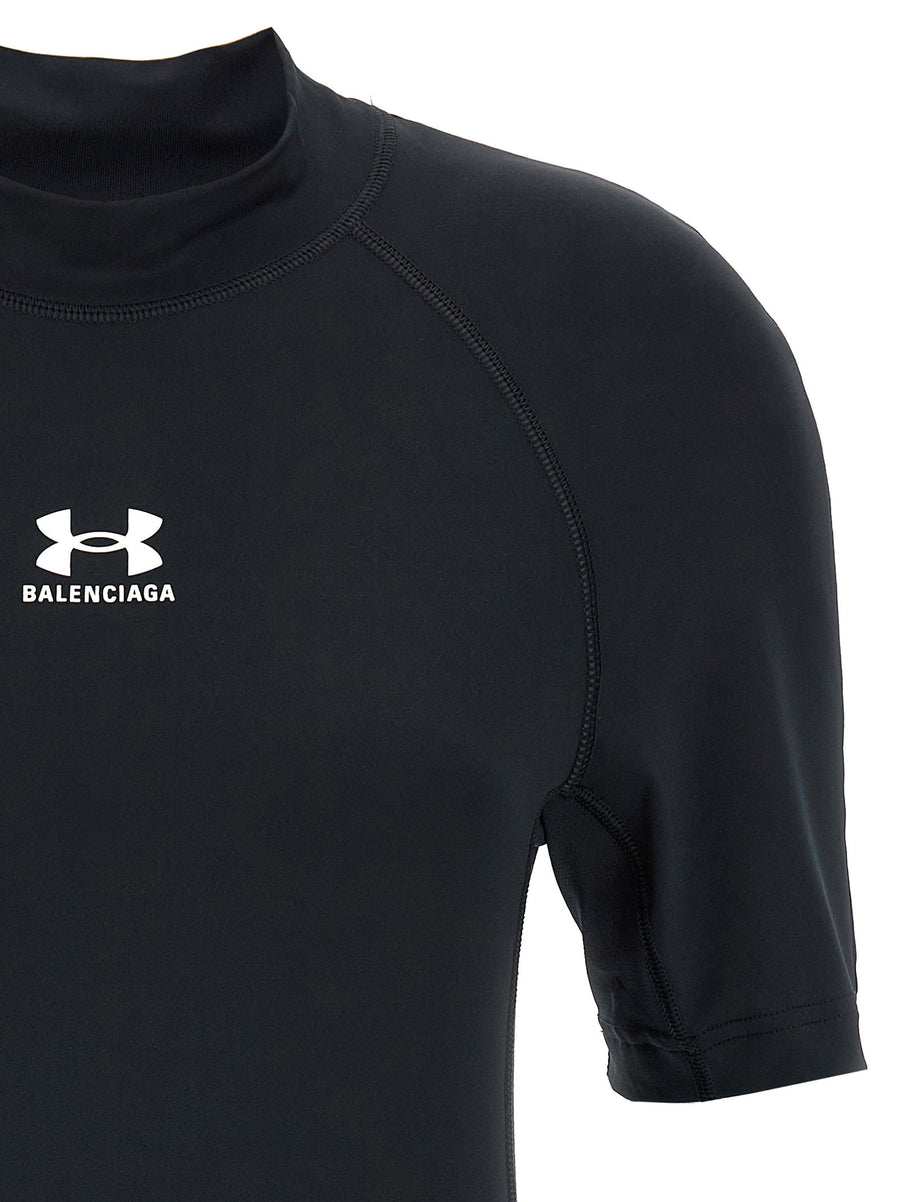 Balenciaga X Under Armour Women's Lightweight Stretch T-Shirt With Front Back Logo Mock Collar