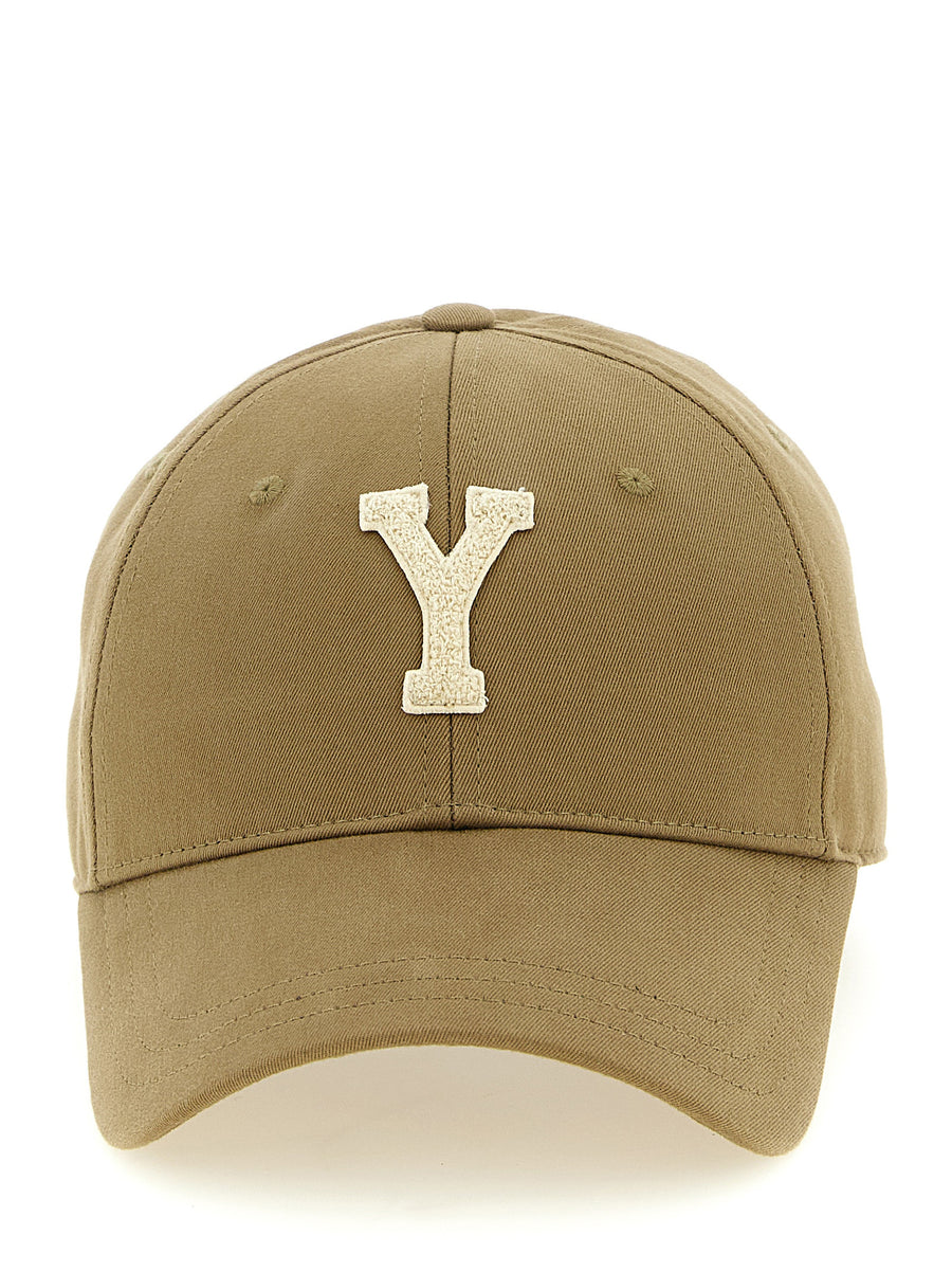 Saint Laurent College Cap For Men In Green Cotton Gabardine With Contrast Patch Detail