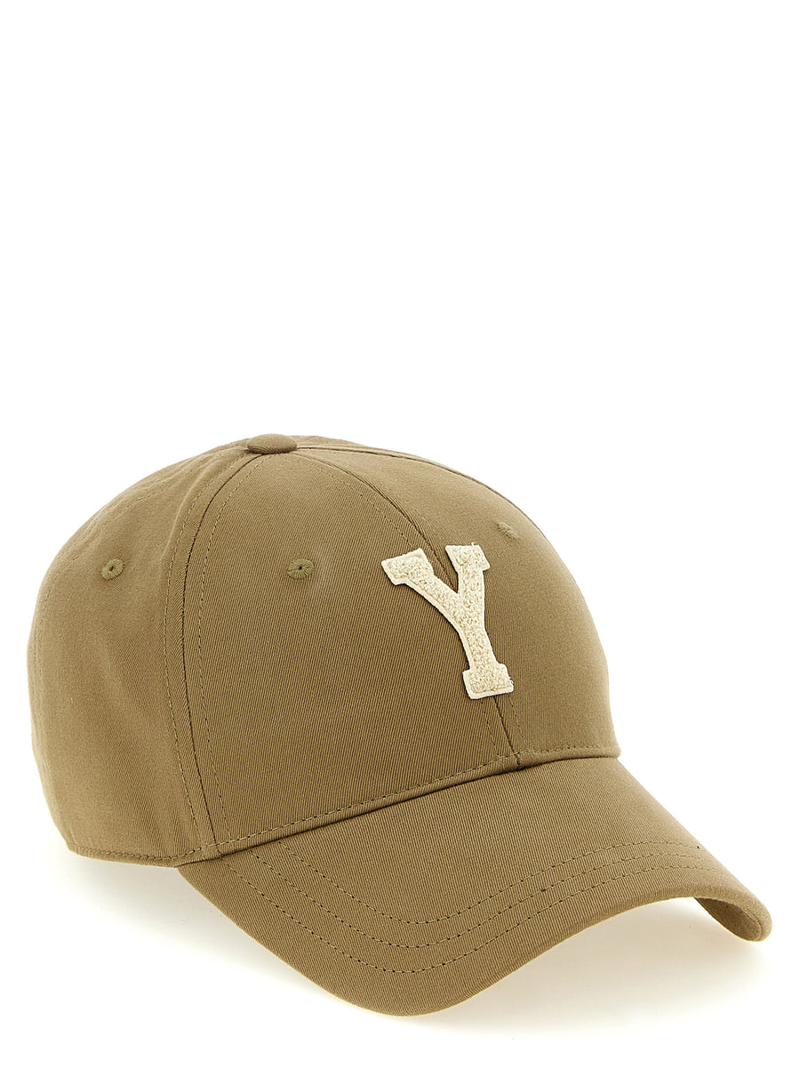 Saint Laurent College Cap For Men In Green Cotton Gabardine With Contrast Patch Detail