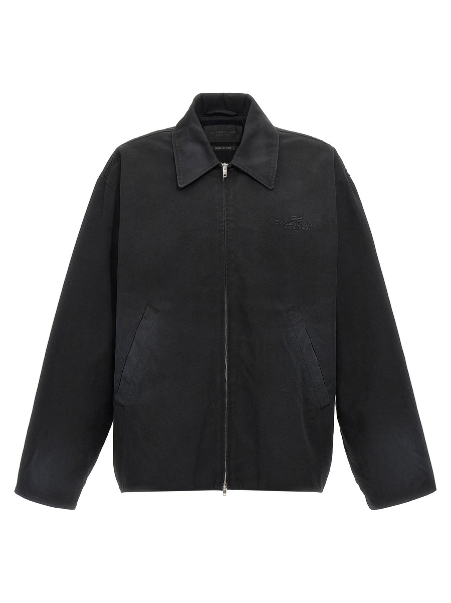Balenciaga Bb Garderobe Jacket For Men Black Cotton Canvas With Zip Closure And Tonal Embroidery Comfort Fit Minimalist