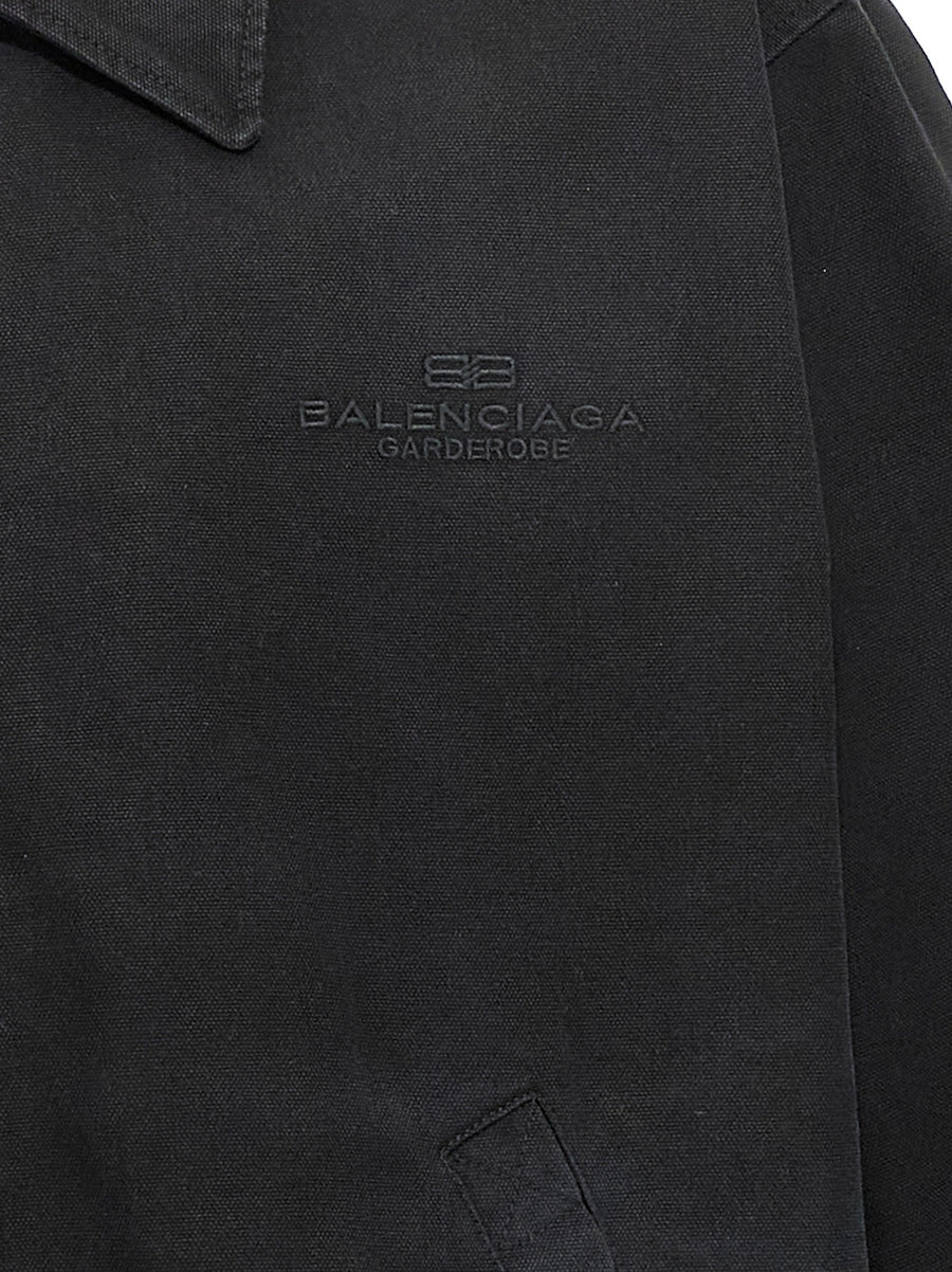 Balenciaga Bb Garderobe Jacket For Men Black Cotton Canvas With Zip Closure And Tonal Embroidery Comfort Fit Minimalist