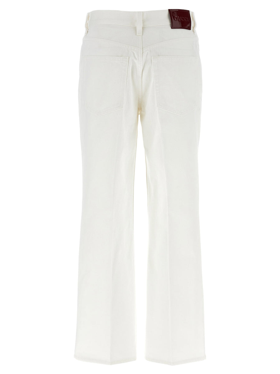 Gucci Cropped High Waist Jeans White One Hundred Percent Cotton Flared Leg