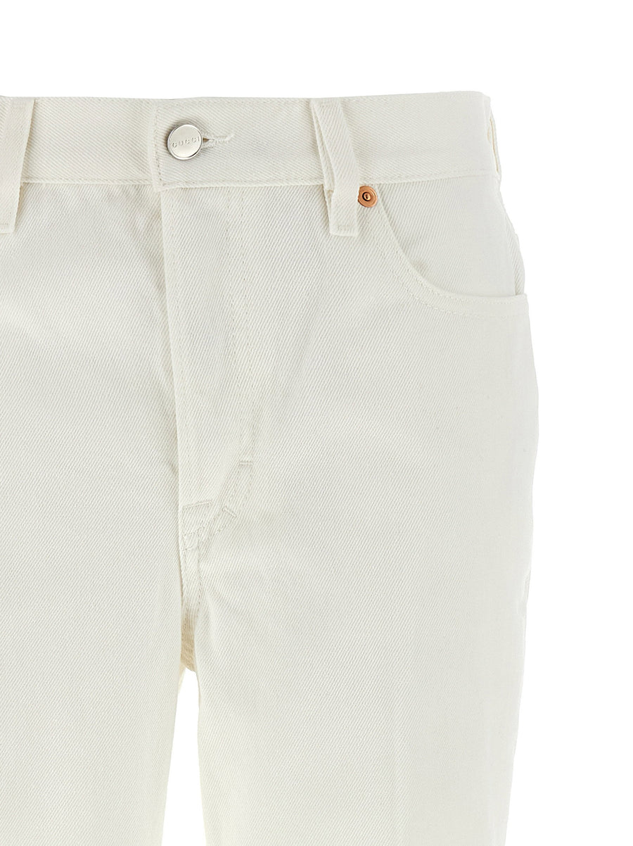 Gucci Cropped High Waist Jeans White One Hundred Percent Cotton Flared Leg