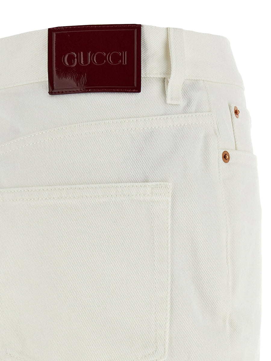 Gucci Cropped High Waist Jeans White One Hundred Percent Cotton Flared Leg