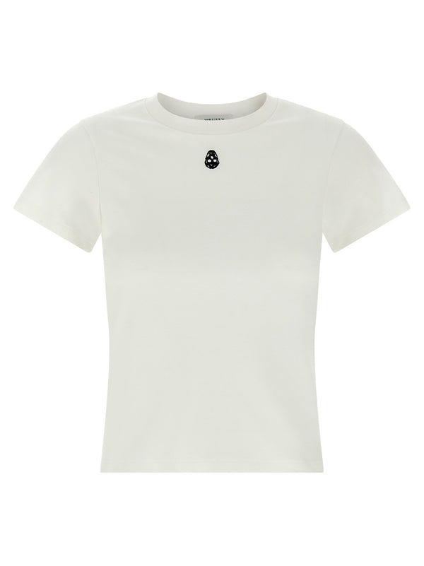 Alexander McQueen Skull Embroidered White Cotton T Shirt for Women Luxury Statement Topwear