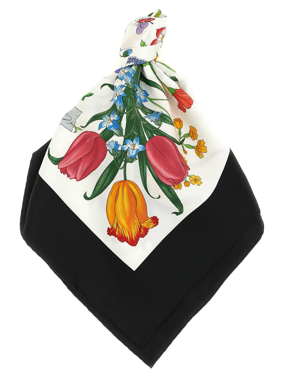 Gucci Flora Carriage Silk Twill Scarf La Famiglia Black