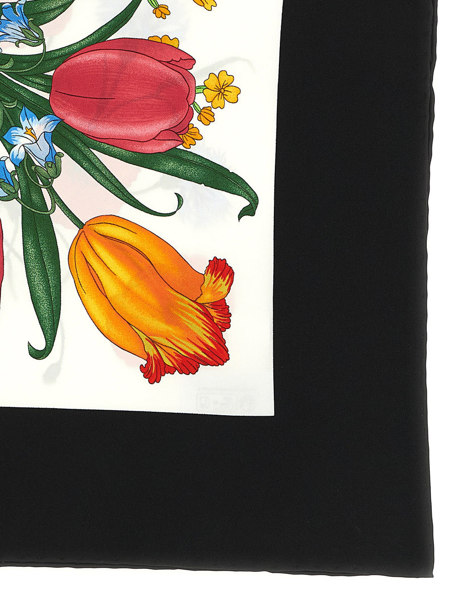 Gucci Flora Carriage Silk Twill Scarf La Famiglia Black