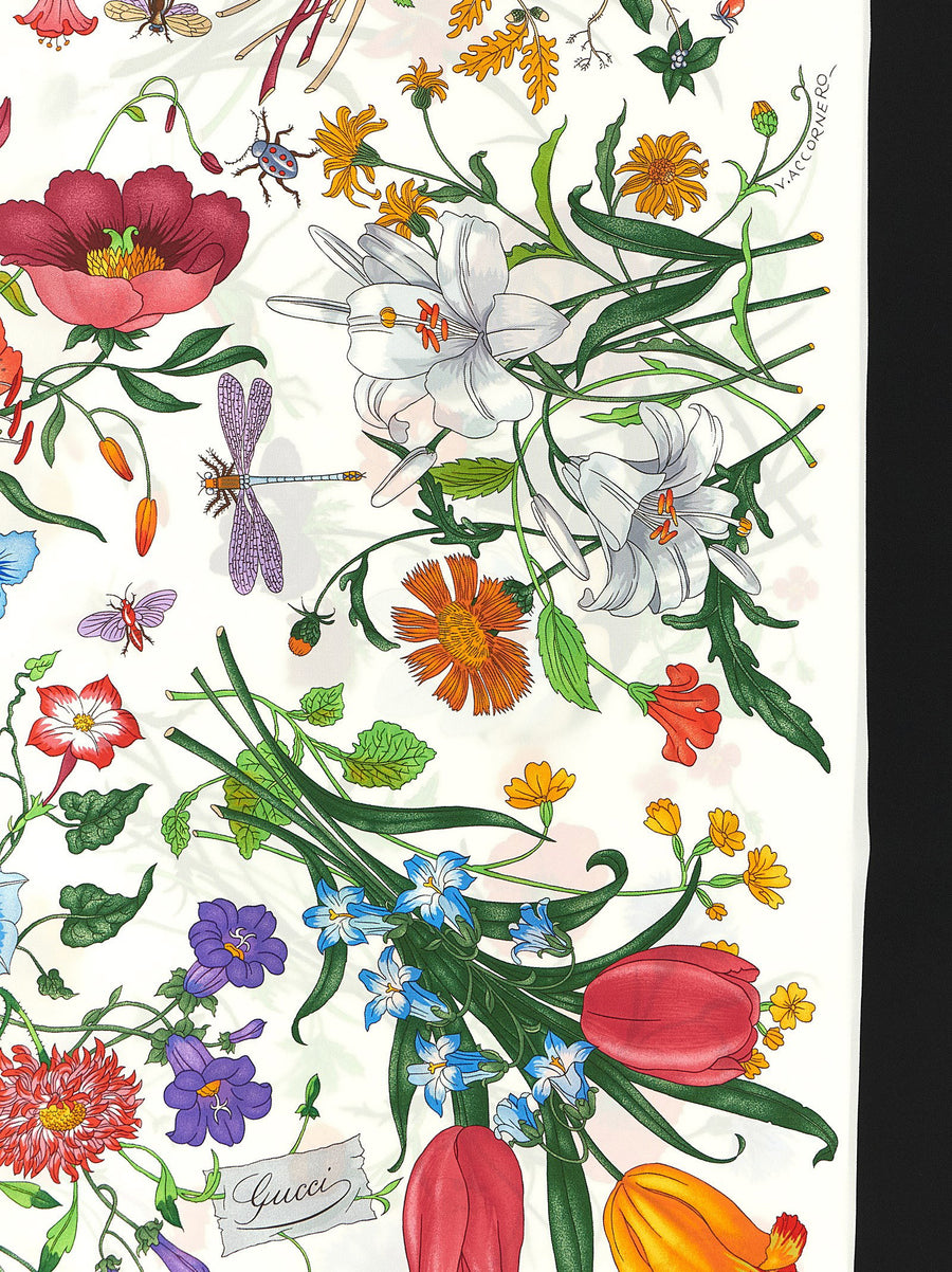 Gucci Flora Carriage Silk Twill Scarf La Famiglia Black