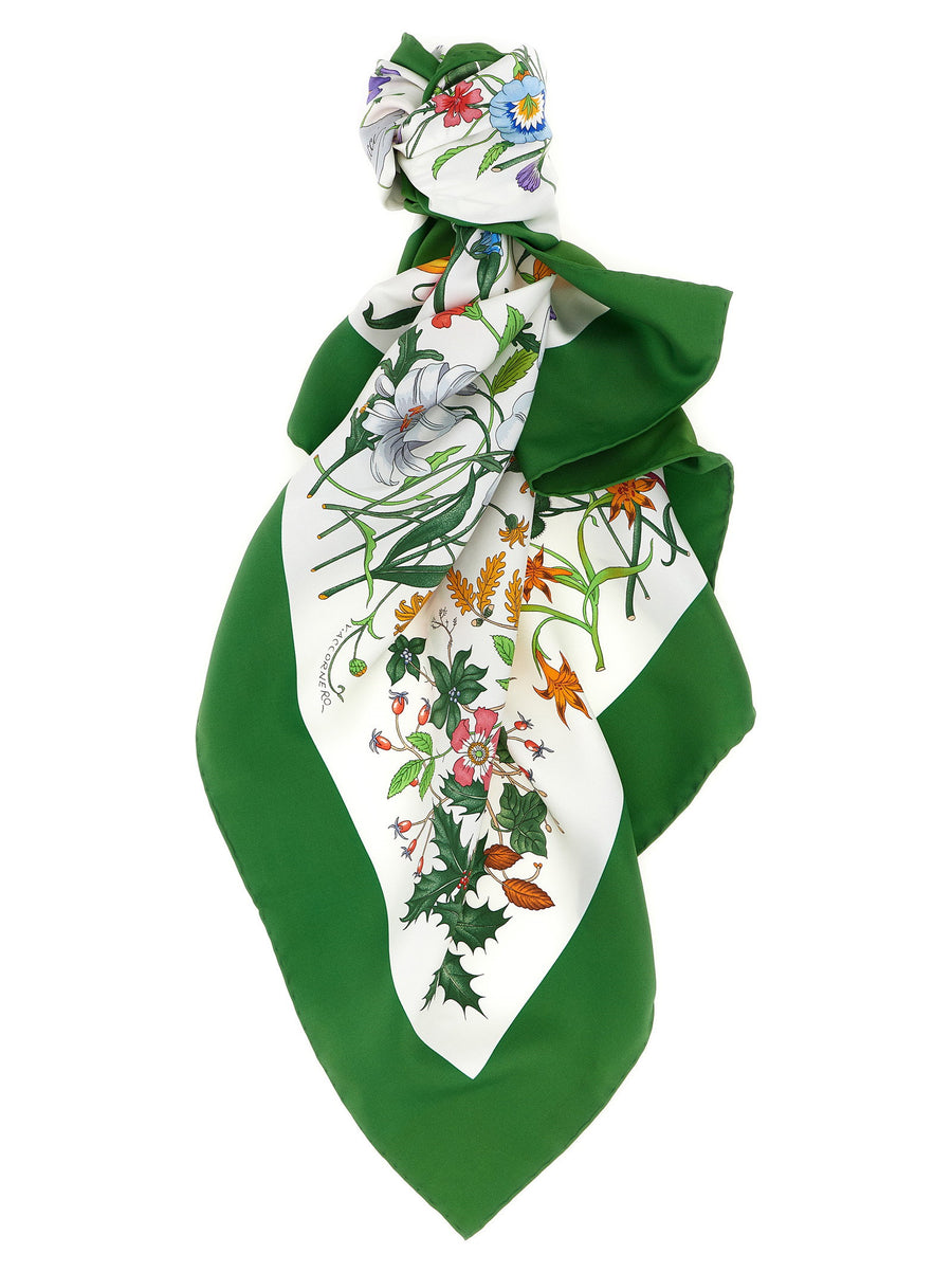 Gucci Flora Carriage Silk Twill Scarf Green One Size La Famiglia