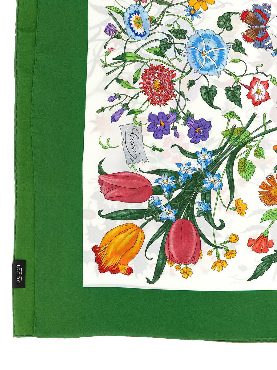 Gucci Flora Carriage Silk Twill Scarf Green One Size La Famiglia
