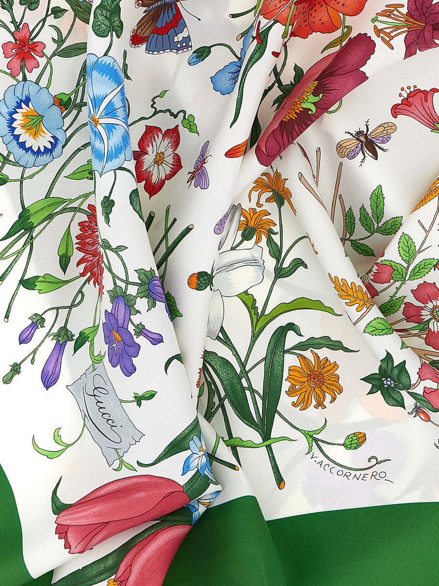 Gucci Flora Carriage Silk Twill Scarf Green One Size La Famiglia