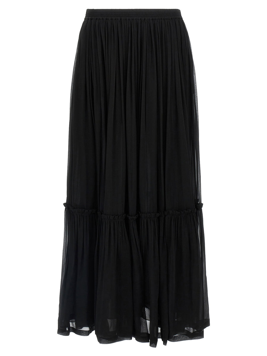 Saint Laurent Silk Long Pleated Skirt With Elastic Waistband Black For Modern Women Luxury