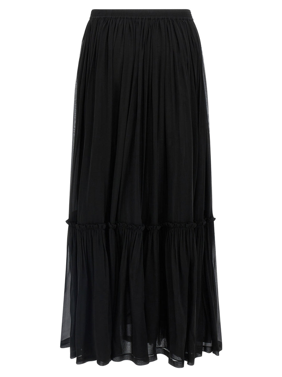 Saint Laurent Silk Long Pleated Skirt With Elastic Waistband Black For Modern Women Luxury