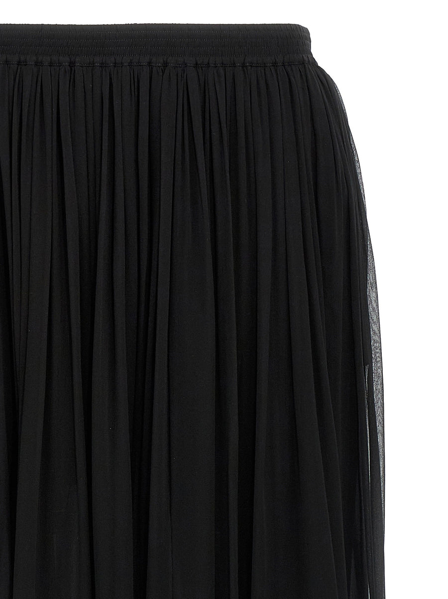 Saint Laurent Silk Long Pleated Skirt With Elastic Waistband Black For Modern Women Luxury