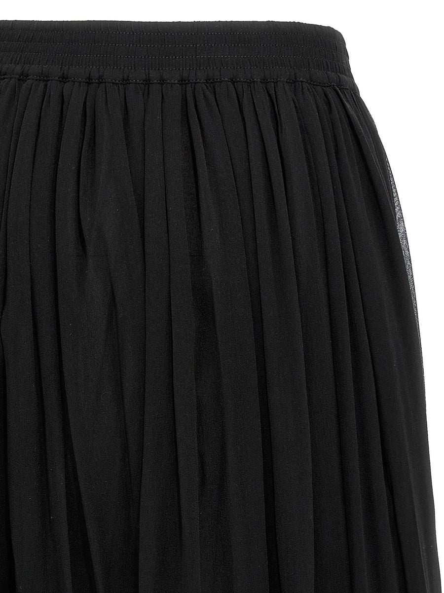 Saint Laurent Silk Long Pleated Skirt With Elastic Waistband Black For Modern Women Luxury