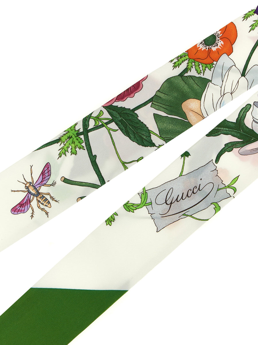 Gucci Flora Silk Twill Scarf Green Floral Print 120cm Long