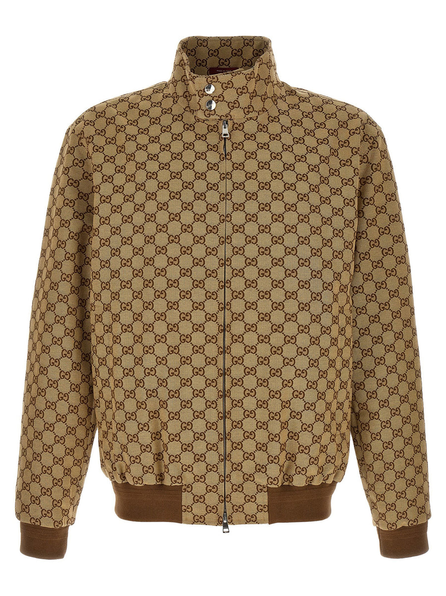 Gucci GG Bomber Jacket Beige With Ribbed Knit Details And Zip Front