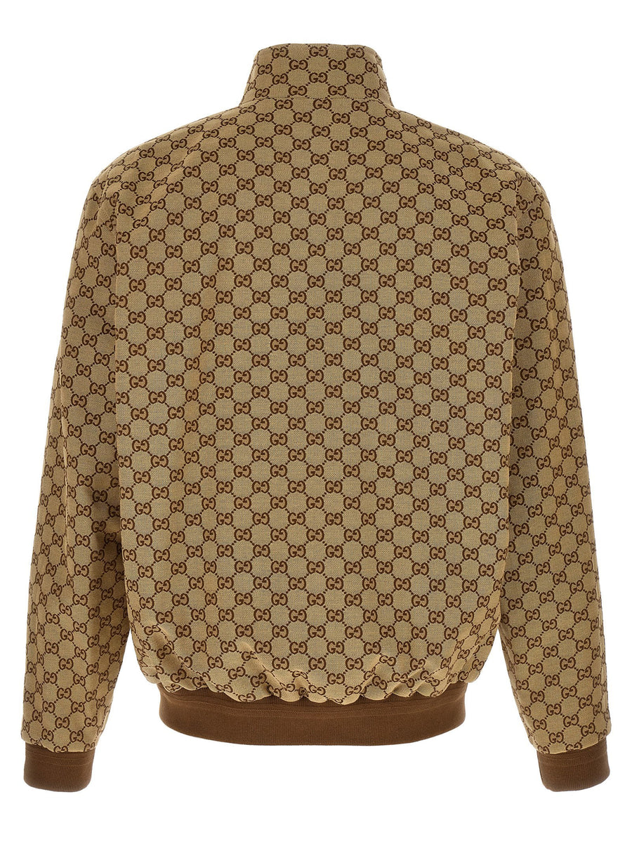 Gucci GG Bomber Jacket Beige With Ribbed Knit Details And Zip Front